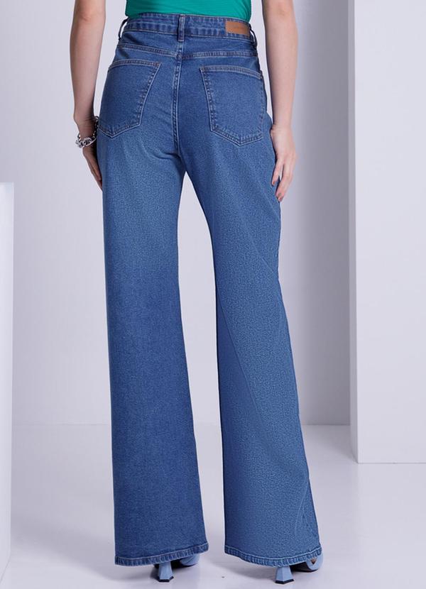 Lunender - Calça Jeans Wide Leg Chapa Barriga Azul 2