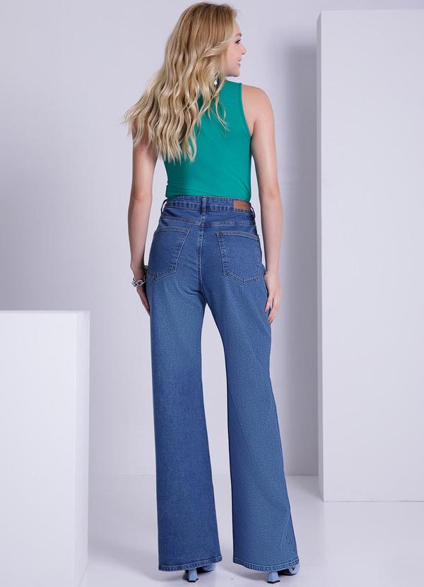 Lunender - Calça Jeans Wide Leg Chapa Barriga Azul 4