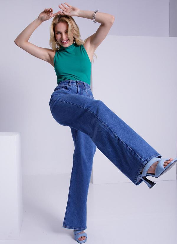 Lunender - Calça Jeans Wide Leg Chapa Barriga Azul 5