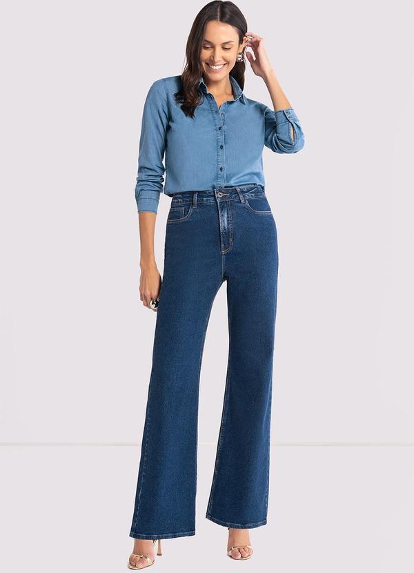 Lunender - Calça Jeans Wide Leg Chapa Barriga Cintura Alta Jeans 3