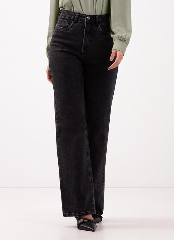 Lunender - Calça Jeans Wide Leg Cintura Alta e Bolsos Preto