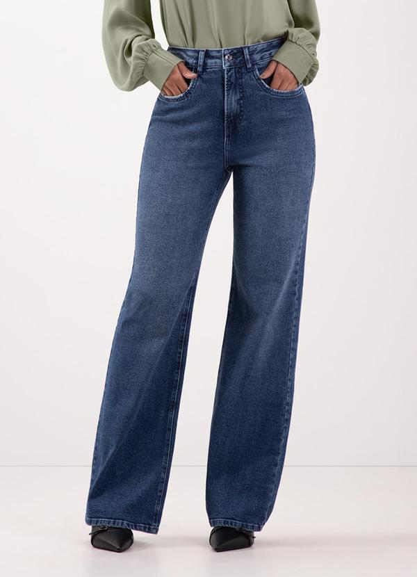Lunender - Calça Jeans Wide Leg com Bolsos e Elastano Azul