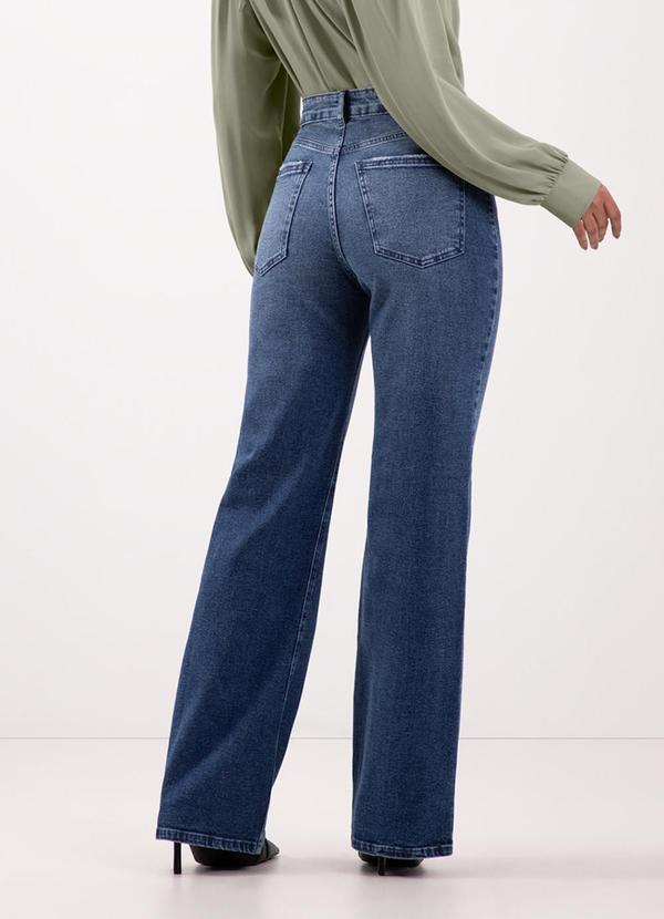 Lunender - Calça Jeans Wide Leg com Bolsos e Elastano Azul 1