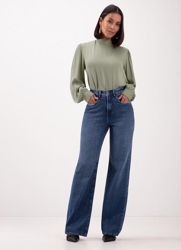Lunender - Calça Jeans Wide Leg com Bolsos e Elastano Azul 3