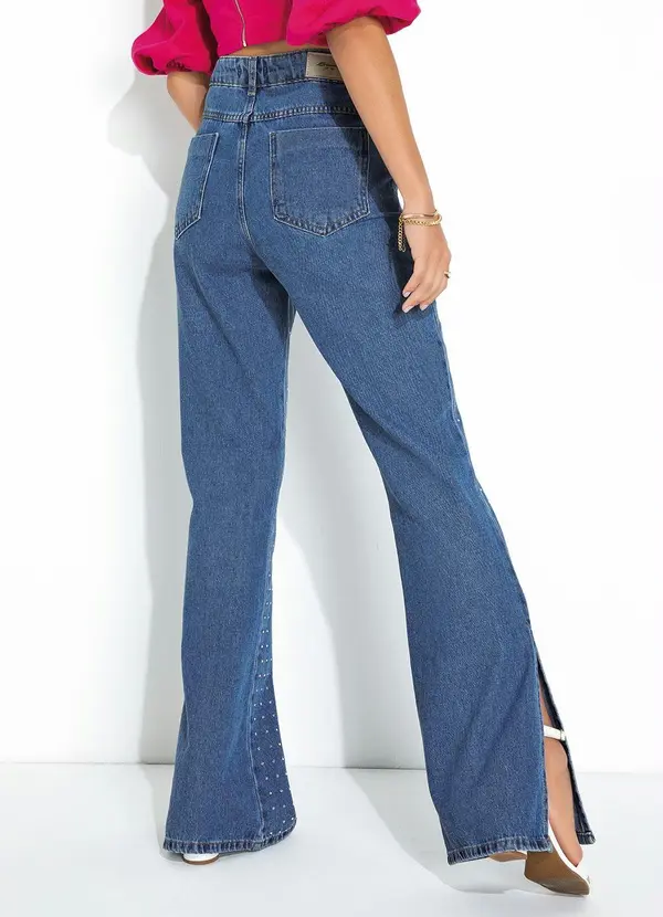 Sawary Jeans - Calça Jeans Wide Leg com Brilho e Fendas Sawary 3