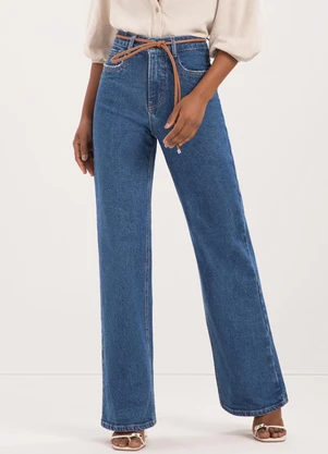 Lunender - Calça Jeans Wide Leg com Chapa Barriga Azul - LUNENDER