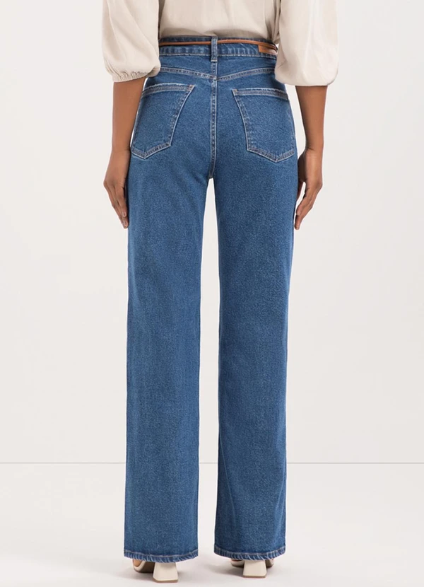 Lunender - Calça Jeans Wide Leg com Chapa Barriga Azul 2