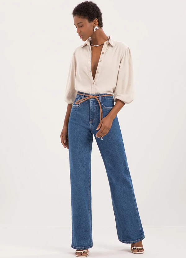 Lunender - Calça Jeans Wide Leg com Chapa Barriga Azul 3