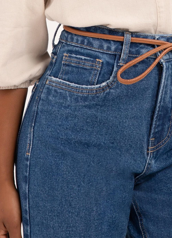 Lunender - Calça Jeans Wide Leg com Chapa Barriga Azul 5