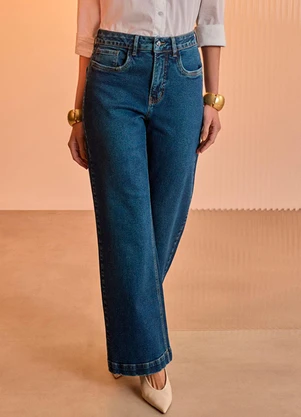 Lunender - Calça Jeans Wide Leg com Cintura Alta Azul - LUNENDER