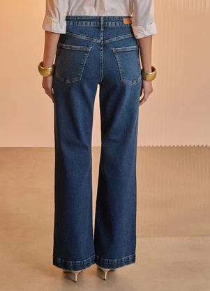 Lunender - Calça Jeans Wide Leg com Cintura Alta Azul - LUNENDER
