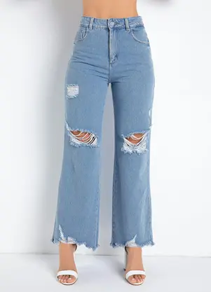 Sawary Jeans - Calça Jeans Wide Leg com Destroyed Sawary - SAWARY JEANS