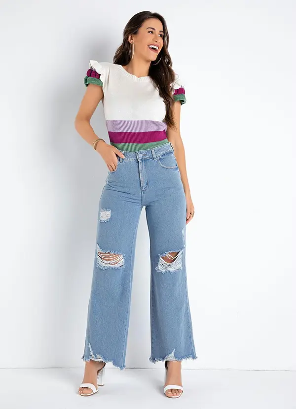 Sawary Jeans - Calça Jeans Wide Leg com Destroyed Sawary 4