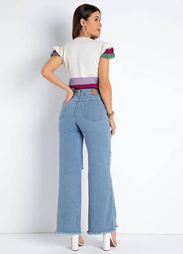 Sawary Jeans - Calça Jeans Wide Leg com Destroyed Sawary 5
