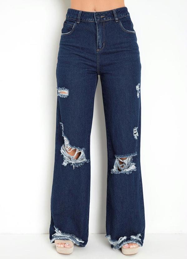 Outlet - Calça Jeans Wide Leg com Destroyed Sawary 2