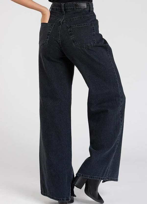 Meu Jeans - Calça Jeans Wide Leg com Fenda Preto 2