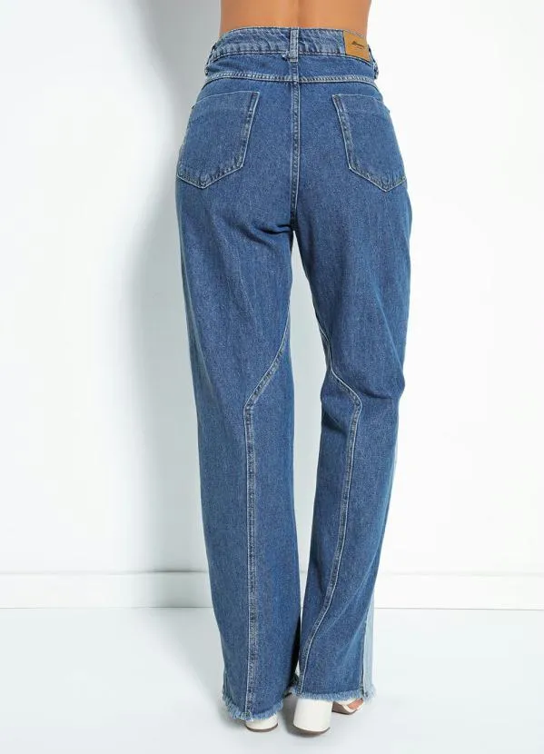 Sawary Jeans - Calça Jeans Wide Leg com Recorte e Fenda Sawary 2