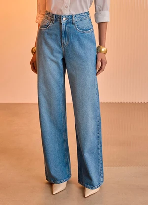 Lunender - Calça Jeans Wide Leg de Cintura Alta Azul - LUNENDER