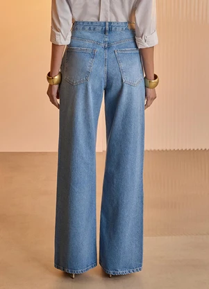 Lunender - Calça Jeans Wide Leg de Cintura Alta Azul - LUNENDER