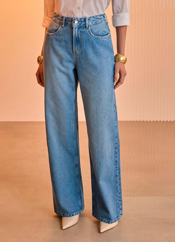 Lunender - Calça Jeans Wide Leg de Cintura Alta Azul
