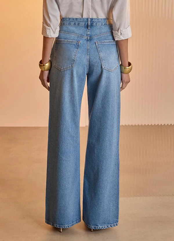 Lunender - Calça Jeans Wide Leg de Cintura Alta Azul 2