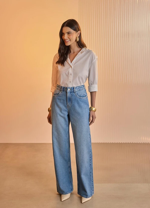 Lunender - Calça Jeans Wide Leg de Cintura Alta Azul 3