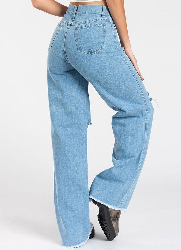 Meu Jeans - Calça Jeans Wide Leg Desfiada Marmorizada Azul 2