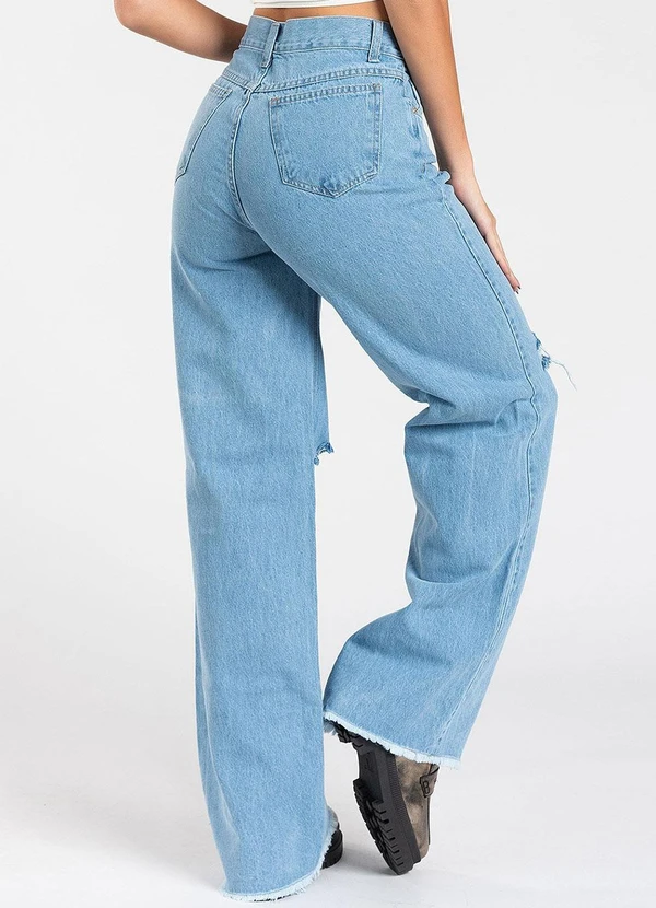 Meu Jeans - Calça Jeans Wide Leg Desfiada Marmorizada Azul 2