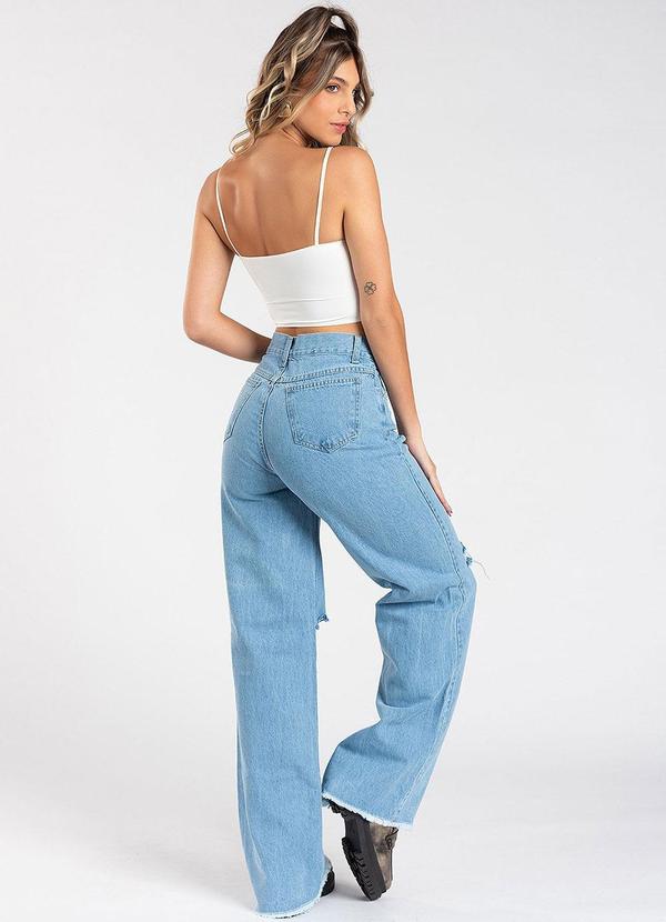 Meu Jeans - Calça Jeans Wide Leg Desfiada Marmorizada Azul 4