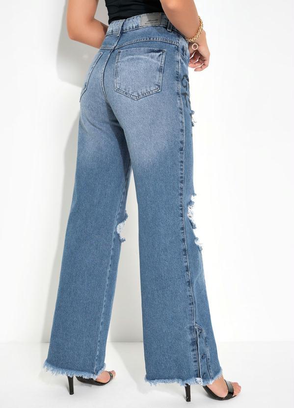 Outlet - Calça Jeans Wide Leg Destroyed Estampada Sawary 2