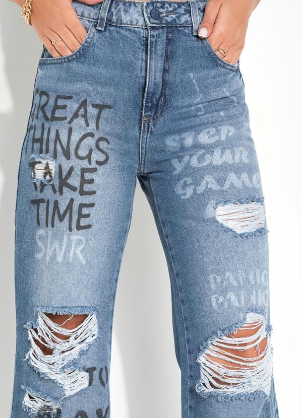 Outlet - Calça Jeans Wide Leg Destroyed Estampada Sawary 3