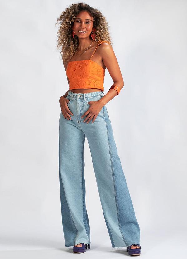 Calça Jeans Wide Leg Lateral Azul - Animale Jeans
