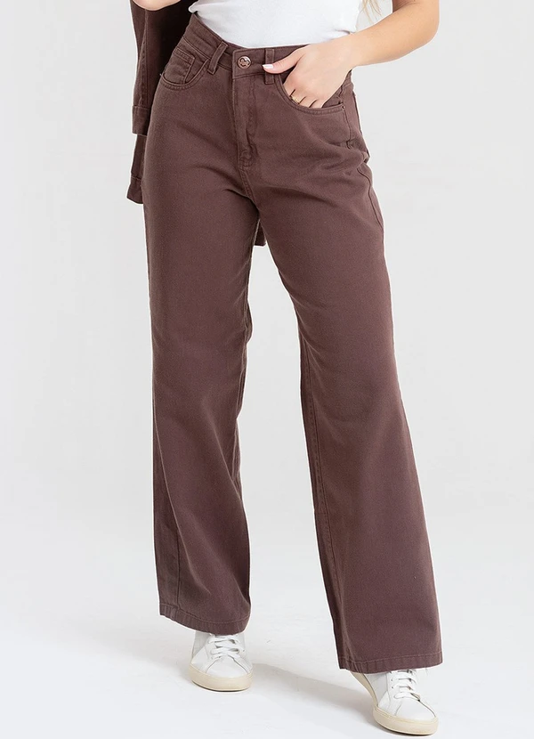 Meu Jeans - Calça Jeans Wide Leg Malu Color Marrom