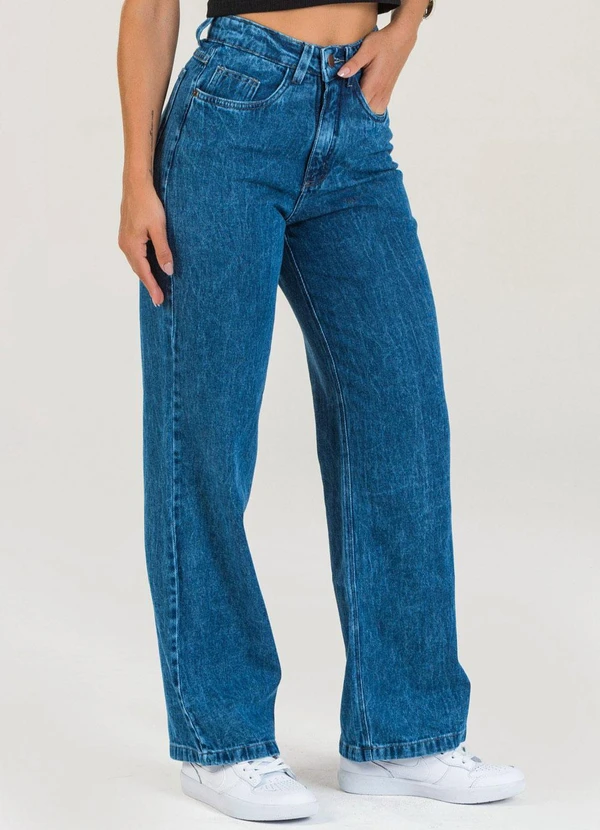 Meu Jeans - Calça Jeans Wide Leg Marmorizada Azul