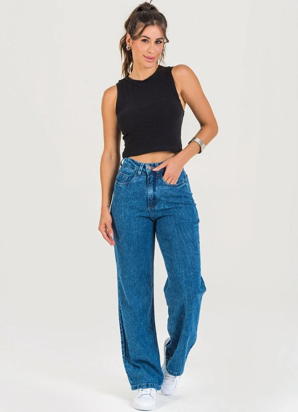 Meu Jeans - Calça Jeans Wide Leg Marmorizada Azul 3