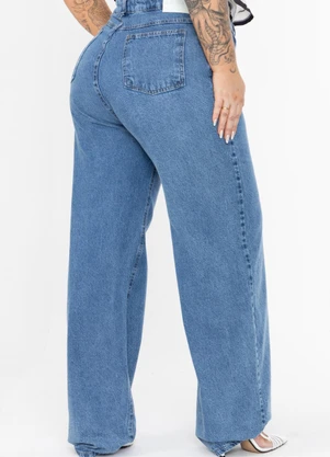 Outlet - Calça Jeans Wide Leg Plus Size Azul - OUTLET
