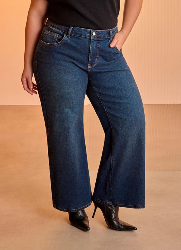 Lunender Mais Mulher - Calça Jeans Wide Leg Plus Size Azul