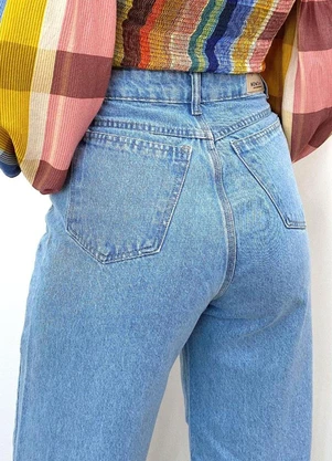 Meu Jeans - Calça Jeans Wide Leg Reta Marmorizada Azul - MEU JEANS