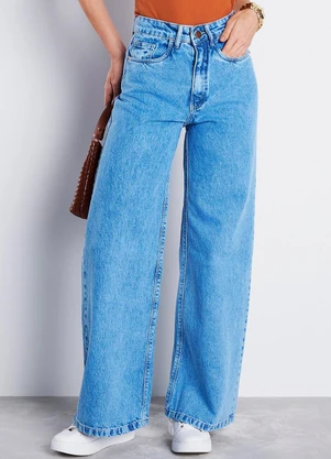Meu Jeans - Calça Jeans Wide Leg Reta Marmorizada Gio Jeans Claro - MEU JEANS