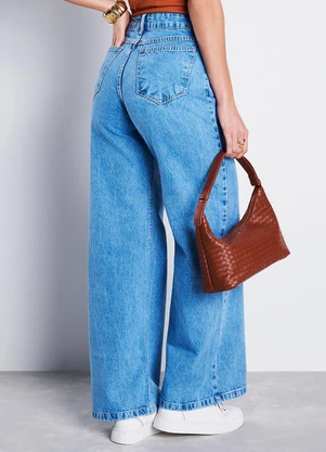 Meu Jeans - Calça Jeans Wide Leg Reta Marmorizada Gio Jeans Claro - MEU JEANS