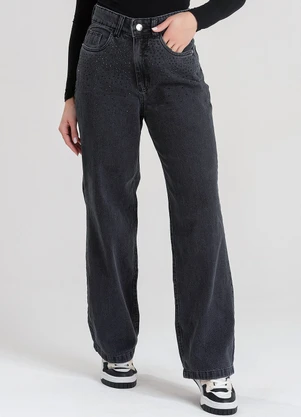 Meu Jeans - Calça Jeans Wide Leg Stone Preto - MEU JEANS