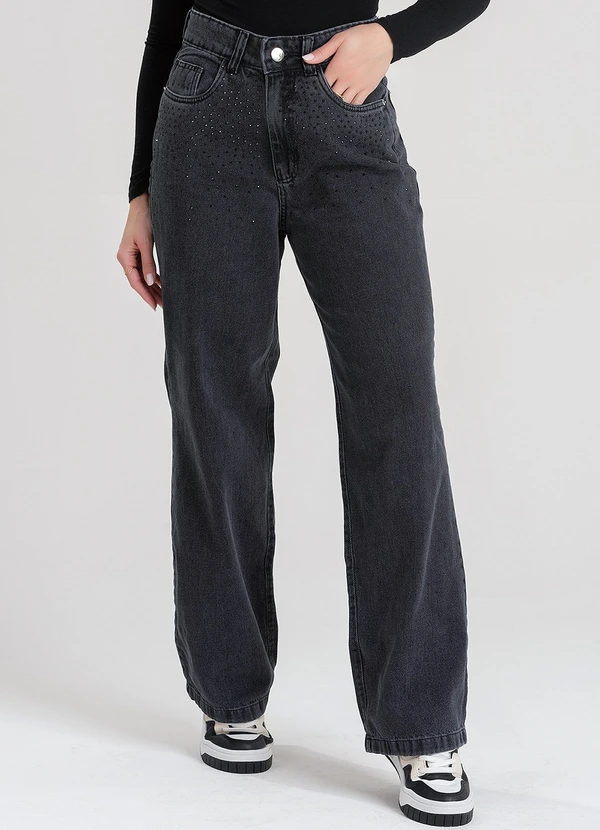 Meu Jeans - Calça Jeans Wide Leg Stone Preto