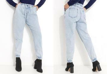 Cala Jogger Jeans Claro Cintura Alta com Bolsos
