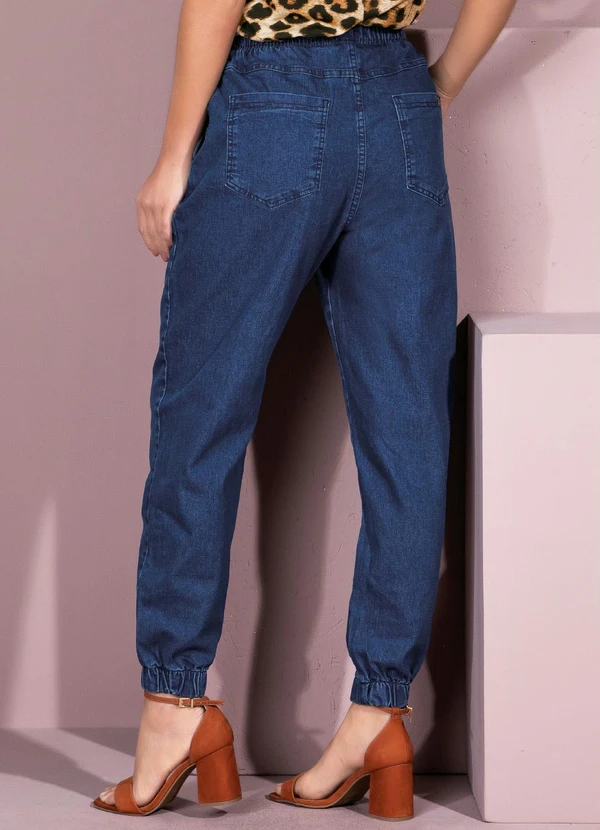 Quintess - Calça Jogger Jeans Médio Cintura Alta com Bolsos 6
