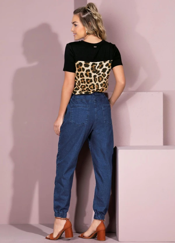 Quintess - Calça Jogger Jeans Médio Cintura Alta com Bolsos 8