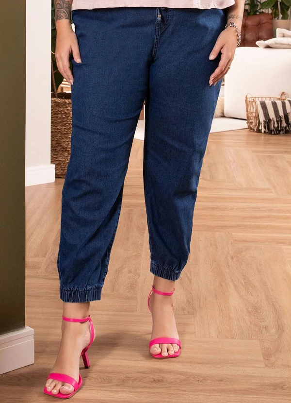 Quintess - Calça Jogger Jeans Médio Cintura Alta com Bolsos 9
