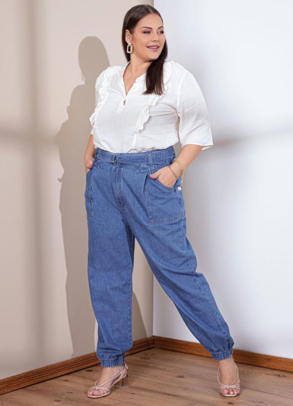 Quintess - Calça Jogger Jeans Médio com Bolsos e Cinto 11