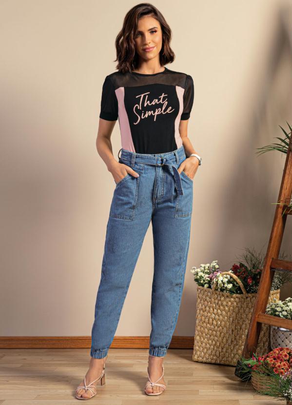 Quintess - Calça Jogger Jeans Médio com Bolsos e Cinto 3