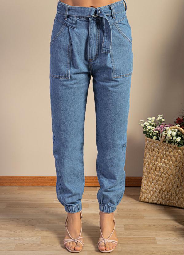 Quintess - Calça Jogger Jeans Médio com Bolsos e Cinto 5
