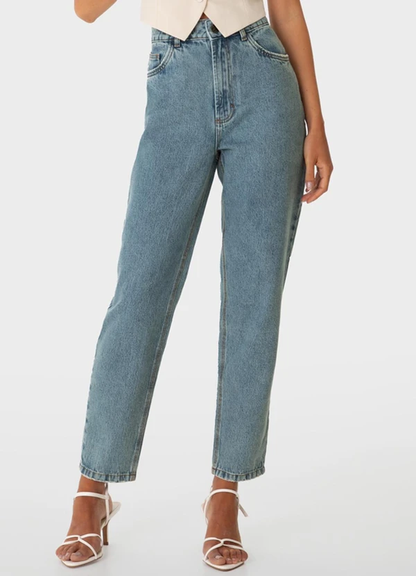 Calça Mom Jeans Cintura Alta Azul Claro Enfim